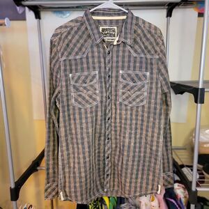 BKE Vintage Long Sleeve Full Pearl Snap Brown Plaid Western Shirt - Size Large